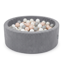 KiddyMoon Piscine Bébé, Piscine À Balles Pour Bébé Et Enfant, Piscine Enfant En Mousse Douce, Housse Côtelée Lavable, Gris foncé: Beige pastel/Blanc/Perle/Gris, 90x30cm/200 Balles