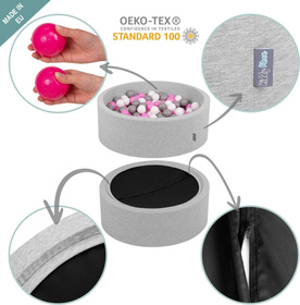 KiddyMoon Piscine à Balles ∅ 7Cm pour Bébé Rond Fabriqué En UE, rose: bleu pastel/jaune pastel/blanc/menthe/rose poudré, 90x30cm/200 balles