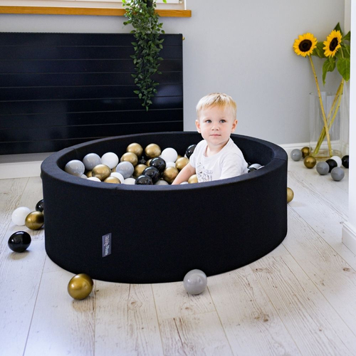 KiddyMoon Balles Colorées Plastique ∅7cm pour Piscine Enfant Bébé Fabriqué en EU, blanc/gris/noir/or, 100 Balles/7cm