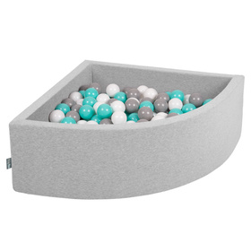 KiddyMoon Piscine à Balles ∅ 7Cm pour Bébé Quart Angulaire Fabriqué En UE, gris clair:blanc/gris/turquoise clair, 90x30cm/200 balles