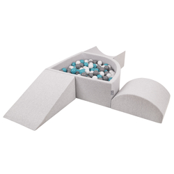 KiddyMoon Aire De Jeux en Mousse avec Quart Angulaire Piscine À Balles pour Bébé, gris clair: gris/blanc/turquoise, Piscine (200 Balles) + Version 4