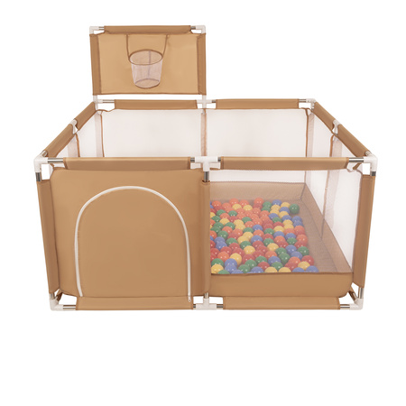 parc bébé avec balles plastiques aire de jeu pliable basket, beige : jaune/vert/bleu/rouge/orange, 900 balles
