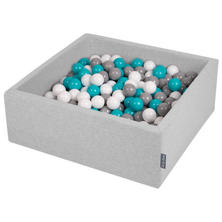 KiddyMoon Piscine à Balles ∅ 7Cm pour Bébé Carré Fabriqué En UE, gris clair: gris/blanc/turquoise, 90x30cm/200 balles