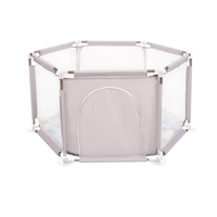 parc bébé hexagonal pliable avec balles plastiques, Gris:perle/gris/transparent/babyblue/mentha, 200 balles