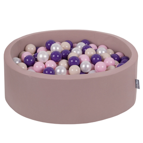 KiddyMoon Piscine à Balles ∅ 7Cm pour Bébé Rond Fabriqué En UE, Béruée: beige pastel/rose poudre/perle/violet, 90x30cm/200 balles