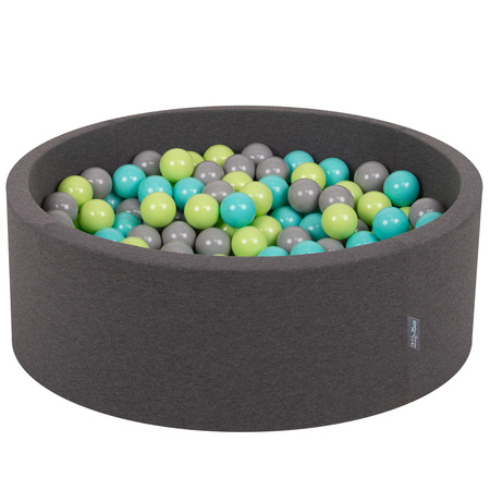 KiddyMoon Piscine à Balles ∅ 7Cm pour Bébé Rond Fabriqué En UE, gris foncé:vert clair/turquoise clair/gris, 90x30cm/200 balles