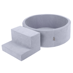 KiddyMoon Parcours Motricité En Mousse Avec Balles Enfants Favorise Créativité, Gris foncé : gris/blanc/babyblue, Piscine (200 Balles)+ Marches