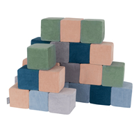 KiddyMoon blocs mous pour bébé cubes de construction en mousse housse velours, cubes: bleu lagune-vert forêt-rose de sables-bleu glacier-gris de montagnes, 24 Pieces