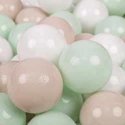 KiddyMoon Balles Colorées Plastique ∅7cm pour Piscine Enfant Bébé Fabriqué en EU, beige pastel/blanc/menthe