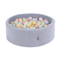 KiddyMoon Piscine À Balles pour Enfants Mousse Côtelé Pour Motricité Bébé, Gris foncé : bleu pastel/jaune pastel/blanc/menthe/rose poudré, 90x30cm/200 Balles