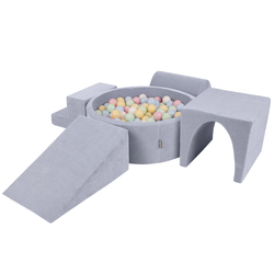 KiddyMoon Parcours Motricité En Mousse Avec Balles Enfants Favorise Créativité, Gris foncé : bleu pastel/jaune pastel/blanc/menthe/rose poudré, Piscine (300 Balles) + Version 3