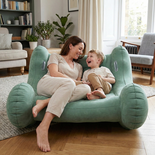 KiddyMoon Fauteuil Sensoriel Gonflable À Bascule Enfant Avec Poignées Et Pompe, bleu clair, L