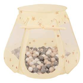 Tente Château Avec Les Balles Plastiques Piscine à Balles Pour Enfants, Beige Clair: Beige Pastel/Gris/Blanc, 105x90cm/600 balles