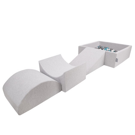 KiddyMoon Aire De Jeux en Mousse avec Carré Piscine À Balles pour Enfants, gris clair: gris/blanc/turquoise, Piscine (300 Balles) + Version 4