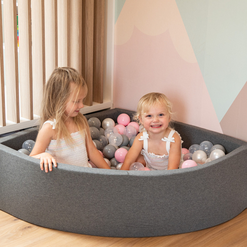 KiddyMoon Piscine à Balles ∅ 7Cm pour Bébé Rond Fabriqué En UE, gris foncé:perle/gris/rose, 90x30cm/300 Balles