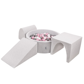 KiddyMoon Aire De Jeux en Mousse avec Rond Piscine à Balles pour Enfants, gris clair: blanc/gris/rose poudré, Piscine (200 Balles) + Version 2
