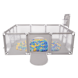 Parc Bébé avec Balles Plastiques Aire De Jeu Pliable Basket Football, gris: turquoise/bleu/jaune/transparent, 100 balles