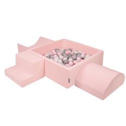 KiddyMoon Aire De Jeux en Mousse avec Carré Piscine À Balles pour Enfants, rose:perle/gris/transparent/rose poudré, Piscine (200 Balles) + Version 6