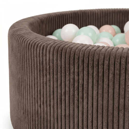 KiddyMoon Piscine Bébé, Piscine À Balles Pour Bébé Et Enfant, Piscine Enfant En Mousse Douce, Housse Côtelée Lavable, Marron: Beige pastel/Blanc/Menthe, 90x30cm/200 Balles