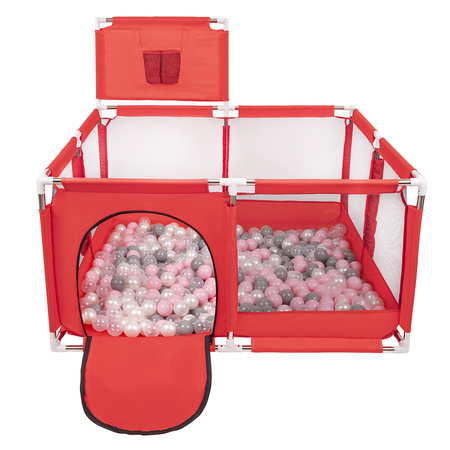 parc bébé avec balles plastiques aire de jeu pliable basket, Rouge:perle/gris/transparent/rose poudré, 200 balles