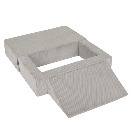 KiddyMoon Canapé en Mousse pour Enfants avec Balles et Pente Parfait Pour la Chambre D'enfant Léger Modulable Confortable Sécurisé Idéal pour Jouer et Se Détendre, gris clair, Canapé/Pente