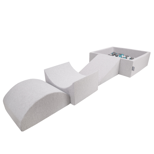 KiddyMoon Aire De Jeux en Mousse avec Carré Piscine À Balles pour Enfants, gris clair: gris/blanc/turquoise, Piscine (200 Balles) + Version 4