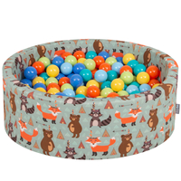 KiddyMoon Piscine à Balles ∅ 7Cm pour Bébé Rond Fabriqué En UE, renard-vert: vert cl/orange/turq/bleu/babybl/jaune, 90x30cm/300 balles