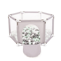 parc bébé hexagonal pliable avec balles plastiques, Gris:blanc/gris/mentha, 900 balles