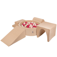 KiddyMoon Aire Velvet De Jeux en Mousse avec Rond Piscine à Balles pour Enfants, beige sableux: beige pastel/rose poudré/perle/rose foncé, Piscine (300 Balles) + Version 3