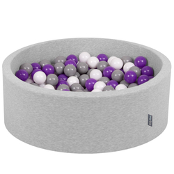 KiddyMoon Piscine à Balles ∅ 7Cm pour Bébé Rond Fabriqué En UE, gris clair:blanc/gris/violet, 90x30cm/300 Balles