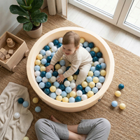 KiddyMoon Piscine À Balles ∅ 7Cm pour Bébé Rond Fabriqué en UE, beurré: vert-gris/jaune pastel/brun/blanc, 90x30cm/200 Balles