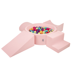 KiddyMoon Aire De Jeux en Mousse avec Rond Piscine à Balles pour Enfants, rose:vert clair/jaune/turq/orange/r.foncé/violet, Piscine (200 Balles) + Version 5