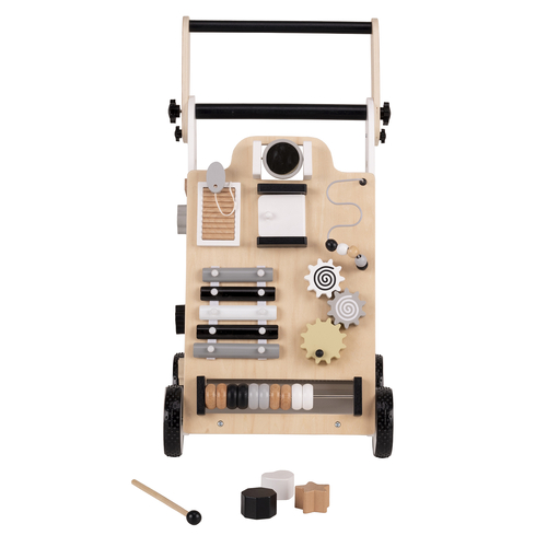 KiddyMoon Trotteur avec un Tableau D'activité, Chariot de Marche pour Bébé, Noir-Blanc, Poignée réglable