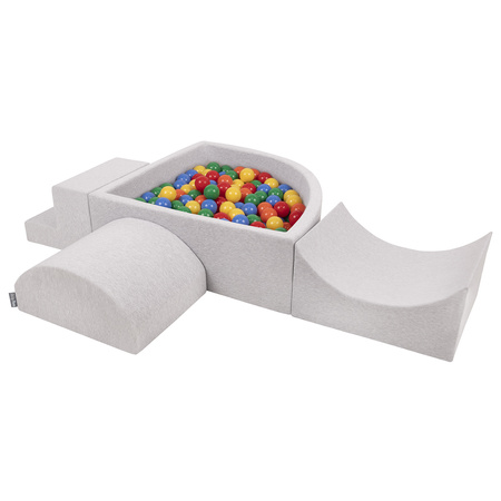 KiddyMoon Aire De Jeux en Mousse avec Quart Angulaire Piscine À Balles pour Bébé, gris clair: jaune/vert/bleu/rouge/orange, Piscine (200 Balles) + Version 6