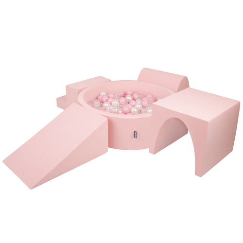 KiddyMoon Aire De Jeux en Mousse avec Rond Piscine à Balles pour Enfants, rose:rose poudre/perle/transparent, Piscine (300 Balles) + Version 3