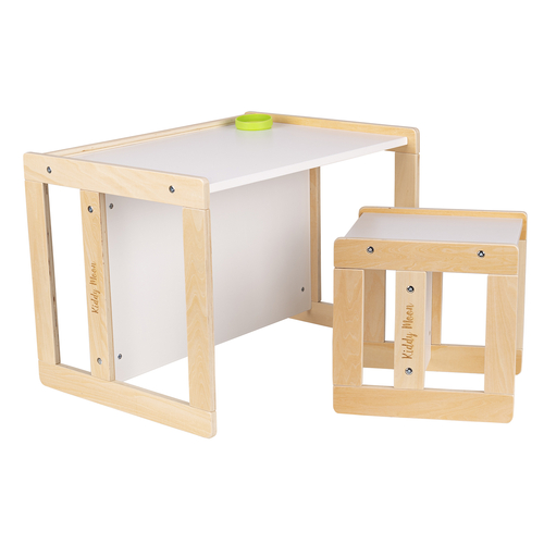 KiddyMoon Table Et Chaise pour Enfants Petit Bureau TC-002, natural/blanc, Table: 61x44x44 cm/Chaise: 30x30x30 cm
