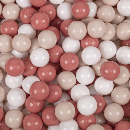 KiddyMoon Aire Velvet De Jeux en Mousse avec Rond Piscine à Balles pour Enfants, rose des sables: beige pastel/saumon/blanc, Piscine (100 Balles) + Marches