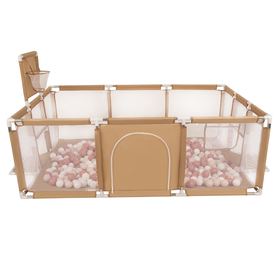 Parc Bébé avec Balles Plastiques Aire De Jeu Pliable Basket Football, beige : peige pastel/saumon/blanc, 100 balles