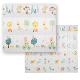 KiddyMoon Tapis de Jeu pour Enfant Bébé Tapis Mousse Tapis de Sol Tapis d'éveilBebe Reversible Stimulation De L'Imagination Pliable Pour L'Intérieur Et L'Extérieur, orange-cirque, 180x200x1cm