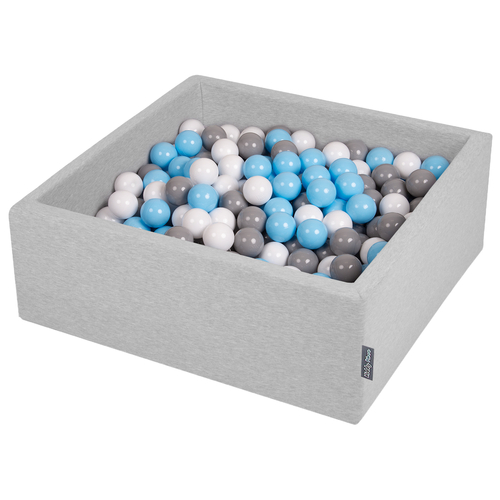 KiddyMoon Piscine à Balles ∅ 7Cm pour Bébé Carré Fabriqué En UE, gris clair:gris/blanc/babyblue, 90x30cm/200 balles