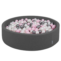 KiddyMoon Piscine À Balles Grande Rond pour Bébé, Fabriqué en UE, gris foncé: perle-rose poudré-argent, 120x30cm/1000 balles
