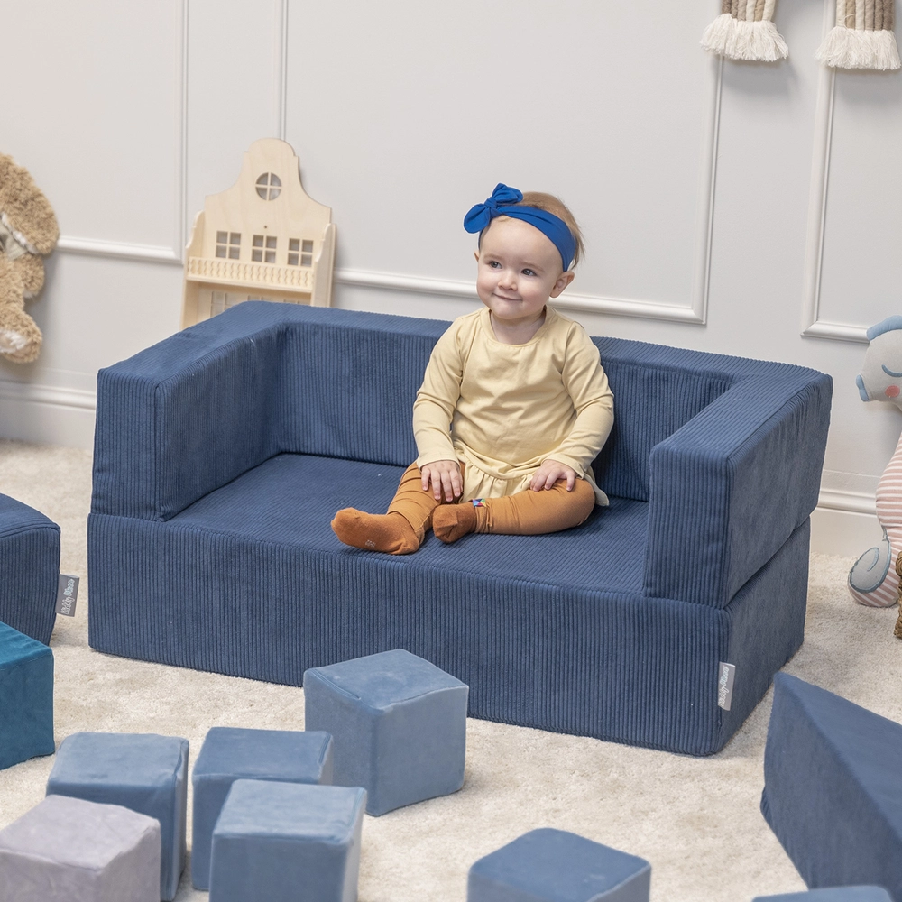 KiddyMoon Velours Aire De Jeux en Mousse pour Enfants, Élément Puf, Vert Forêt