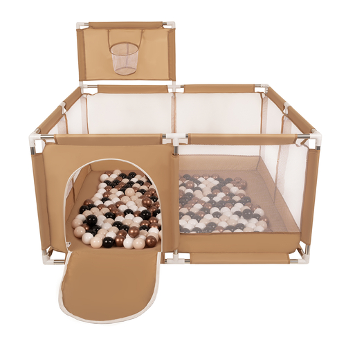 parc bébé avec balles plastiques aire de jeu pliable basket, beige : beige pastel/cuivre/blanc/noir, 100 balles