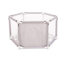 parc bébé hexagonal pliable avec balles plastiques, Gris:blanc/gris/mentha, 200 balles