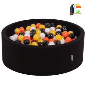KiddyMoon Piscine à Balles ∅ 7Cm pour Bébé Rond Fabriqué En UE, Toucan: noir/blanc/orange/jaune, 90x30cm/300 balles