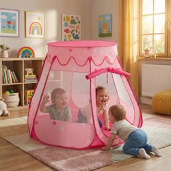 Tente Château Pour Enfants Tente de Jeu Avec Balles Colorées Jouet Cabane Pop-up Château Facile À Monter Maison de Jeu Pour Intérieur et Extérieur, rose, 105x90