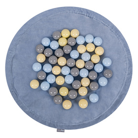 KiddyMoon tapis d'éveil sac à jouets 2en1 pour enfants, bleu glacier:bleu pastel/jaune pastel/gris, XL/50 balles