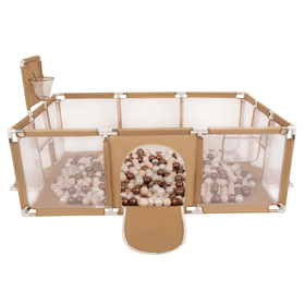 Parc Bébé avec Balles Plastiques Aire De Jeu Pliable Basket Football, beige : beige pastel/cuivre/perle, 100 balles