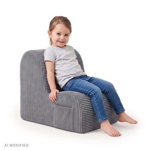 KiddyMoon fauteuil enfant à poche, housse zippée, assise confortable, gris foncé, Taille unique