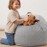 KiddyMoon pouf enfant rangement jouets zippé fonction assise polyester, gris clair, sac